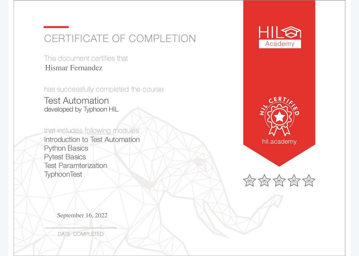 Test Automation certificate preview